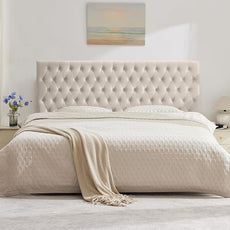 Kingfun Upholstered Queen Headboard Only, Premium Velvet Button Tufted Headboards, Adjustable Solid Wood Head Board, Padded Headboard with Solid Wood Legs in Bedroom (Beige)