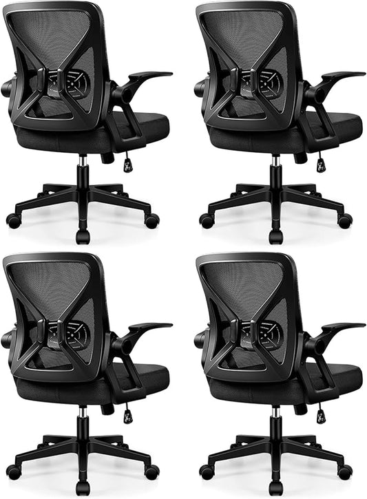 FelixKing Office Chair - Ergonomic Desk Chair Breathable Mesh Task with Wheels and Lumbar Support Home Desk Office Chairs with Flip up Armrest Rolling Swivel for Home Computer Black Pack of 4