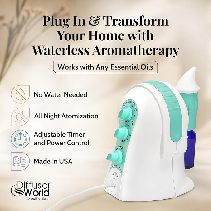 1000 Sq Ft Waterless Diffuser for Essential Oils, Made in USA Green Waterless Aroma Atomizer for Large Room Fragrance, Home Scent Machine, Air Aromatherapy Holiday