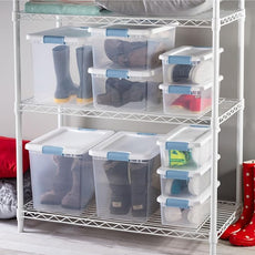 Sterilite 24-Pack Latching Box, Under Bed Storage Bins with Lids, Clear Plastic, 25 Quart - Heavy-Duty Organizing Containers for Closet, Bathroom, and Office