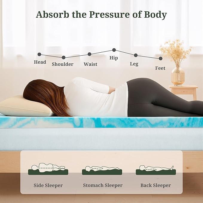 Memory Foam Mattress Topper Twin XL - 3 Inch Gel Infused Bed Toppers, Pressure Relief Mattress Pad for Dorm Room, CertiPUR-US Certified