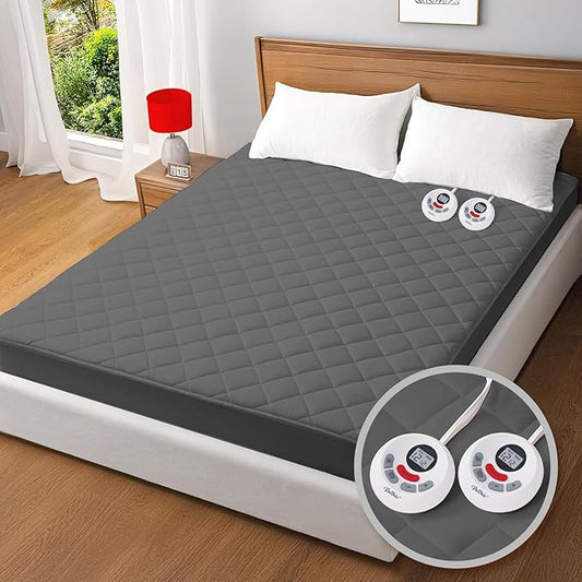 Heated Mattress Pad King,Dual Controller Electric Mattress Pad with Preheat Functions,Bed Warmer with 12 Heat Settings & 1-12 Hours Auto Shut Off, Machine Washable(78"x80",Grey)