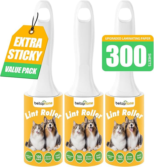 Extra Sticky Lint Roller for Pet Hair Suit (300Sheets+3 Handles)