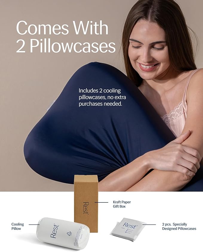 REST® Evercool® Cooling Pillow, Instant Cool-to-Touch Shell Fabric & Breathable Silicone Sponge Core for All-Night Temperature Regulation & Ergonomic Support, Low Height, Light Blue