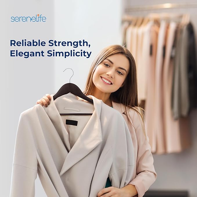 SereneLife Premium Wooden Hangers 50 Pack, Heavy Duty & Durable Coat Hanger, Wood Hanger with 360-Degree Swivel Hook, Clothes Hangers with Non-Slip Shoulder Notches for Shirts & Coats (Brown)