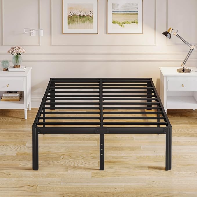Askeld Bed Frame King, 16 Inch High Metal Platform Bed with Round Corner Leg, No Box Spring Needed, Heavy Duty Noise-Free Bed Base, Easy Assembly, Black