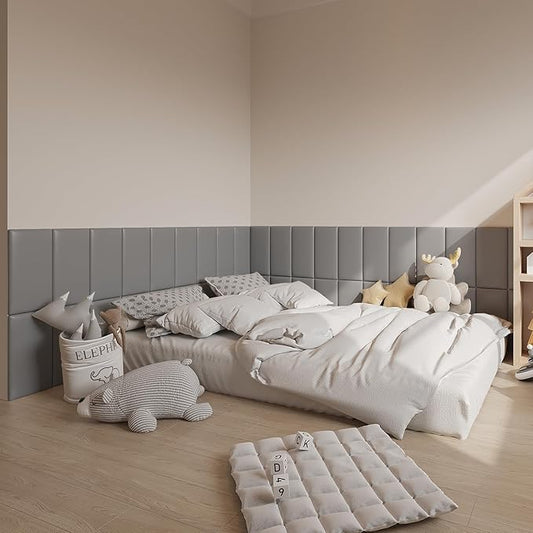 3D Anti-Collision Wall Padding for Kids Self-Adhesive 4PCS Grey headboard Panels for Wall Peel and Stick headboard