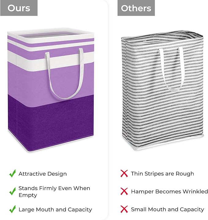 HomeHacks 2 Pack Large Laundry Baskets, Waterproof, Freestanding Laundry Hampers, Collapsible Clothes Hamper with Reinforced Handles in Laundry, College Dorm, Bathroom, Bedroom (Purple, 75Lx2)