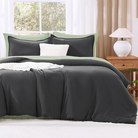 Litanika Comforter Set, Lightweight Solid Bedding Comforter Set, Fluffy Down Alternative Bed Set, Dark Grey, Super King Plus