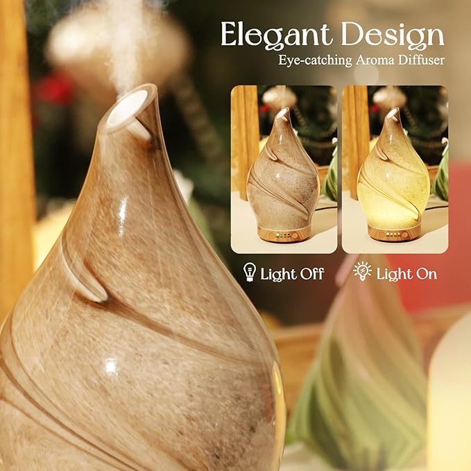 Porseme 150ml Essential Oil Diffuser Glass Color Changing Aroma Air Diffusers Aromatherapy Ultrasonic Cool Mist Humidifier 6 Running Hours Waterless Auto-Off for Sleeping, Yoga, Office, Spa (Desert)