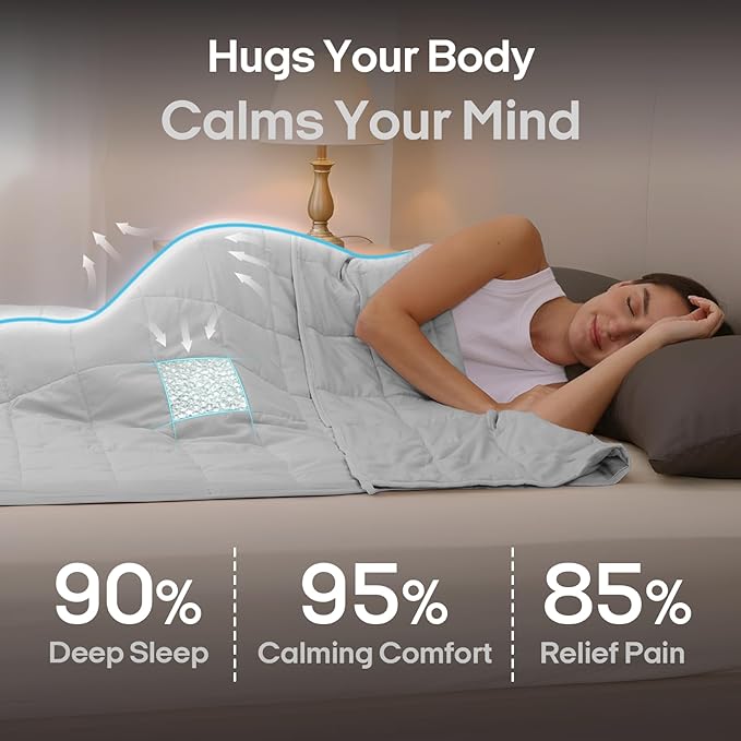 ZonLi Weighted Blanket for Adults (100% Cotton, 60"x80", 20lbs, Queen Size Light Grey) High Breathability Heavy Blanket, Soft Material with Premium Glass Beads, All-Season, Easy Care