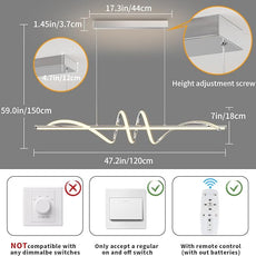 Modern Pendant Light Kitchen Island 47in Dimmable Hanging Lamp 3000k-6000K Adjustable Warm/Nautral/White with Remote Control, Kitchen Island Lighting Chrome Silver