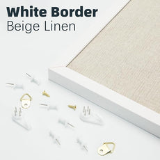 OWLKELA 20'' x 30'' Linen Bulletin Board, White Framed Corkboard, White Oak Frame Linen Cork Board, Vision Board and Decorative Hanging Pin Board