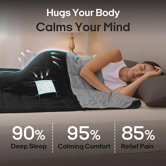 ZonLi Weighted Blanket (48''x72'',12lbs, Grey/Black) Cooling Weighted Blanket, High Breathability Heavy Blanket, Soft Material with Premium Glass Beads, Sleeping for Adult