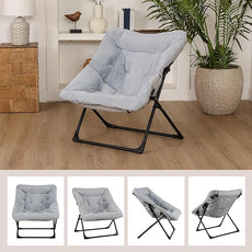 Comfy Saucer Chair for Adults, Set of 2, Soft Faux Fur Bedroom Chair, Accent Dorm Chairs, Flexible Living Room Reading Chairs, Oversized Folding Lounge Seat for Teens, X-Large, Grey