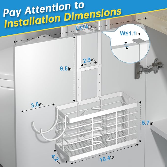 Hair Tool Organizer, 3-in-1 Universal Hair Dryer Holder, Adjustable Height Metal Blow Dryer Holder Wall Mounted/Over Cabinet Door/Free-Standing, Bathroom Organizer and Storage(White)