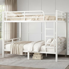 Full Over Full Bunk Bed, Metal Bunk Bed Frame Heavy Duty Bunk Beds Loft Bed Frame with Ladder and Guardrail Metal Slats No Box Spring Required for Adults Teens, White