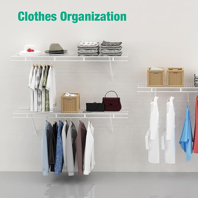 HAUSHOF Closet Shelves Wall Mounted 4-Pack, 4 ft x 12in White Wire Shelving for Laundry Room, Closet, Basement Organization and Storage