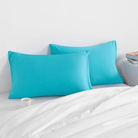 NTBAY Queen Pillow Cases Set of 2, 2 Pack Brushed Microfiber 20x30 Pillow Cases, Soft, Wrinkle, Fade, Stain Resistant Blue Pillow Cases with Envelope Closure, 20x30 Inches, Blue