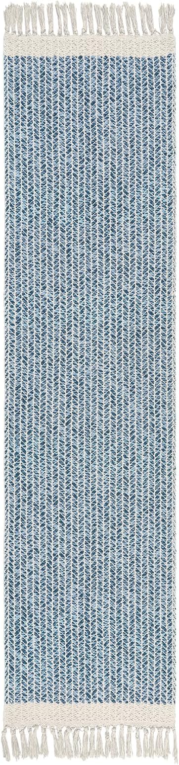 Lahome Boho Kitchen Runner Rug, 2'6''x8 Runners for Hallways Lightweight Bathroom Rug Woven Cotton Throw Mat with Tassels, Farmhouse Blue Runner Rugs Non Shedding Rugs for Laundry Room Rv Decor