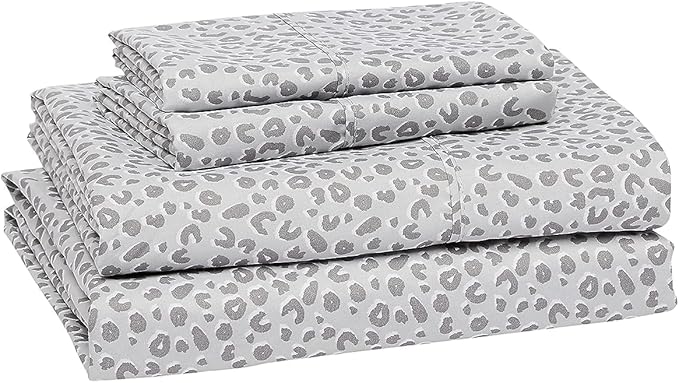 Amazon Basics Lightweight Super Soft Easy Care Microfiber 4 Piece Bed Sheet Set With 14-inch Deep Pockets - Queen, Gray Cheetah,Printed AmazonBasics