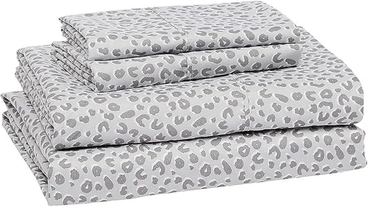 Amazon Basics Lightweight Super Soft Easy Care Microfiber 4 Piece Bed Sheet Set With 14-inch Deep Pockets - Queen, Gray Cheetah,Printed AmazonBasics