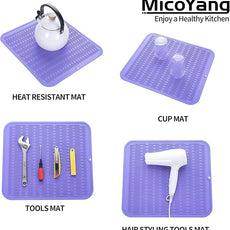Silicone Dish Drying Mat for Multiple Usage,Easy clean,Eco-friendly,Heat-resistant Silicone Mat for Kitchen Counter or Sink,Refrigerator or Drawer Liner Light Purple 2XL 24 inches x 18 inches