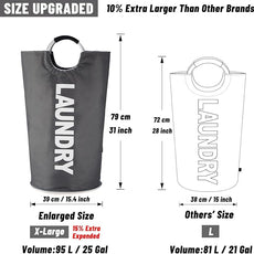 Caroeas 95L Pro Large Laundry Basket (13 Colors), Waterproof Laundry Hamper, Laundry Bag with Padded Handles, Clothes Hamper Stands Up Well, Collapsible Laundry Basket Easy Storage(Dark Grey)