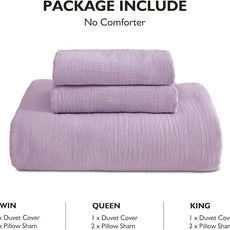 EMME Muslin Cotton Duvet Cover Set Lavender Queen Size Linen Like Soft Breathable Lightweight Summer Comforter Cover Set with Zipper Closure (Lavender, Queen, 90