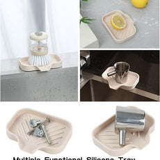 Silicone Bathroom Soap Dishes with Drain Spout-Bathroom and Kitchen Sink Organizer,Sponge Holder,Dish Soap Tray,Perfect for Dispenser,Scrubber,Bottle,Cup on Sink or Counter-Tapioca 4.9