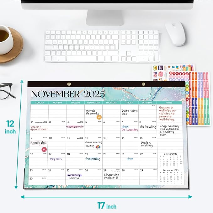 Forvencer Desk Calendar 2026, 26 Months Calendar Runs from November 2025 to December 2027, 17" x 12" Large 2026 Wall Calendar Monthly Planner with Plastic Cover for Home School Office