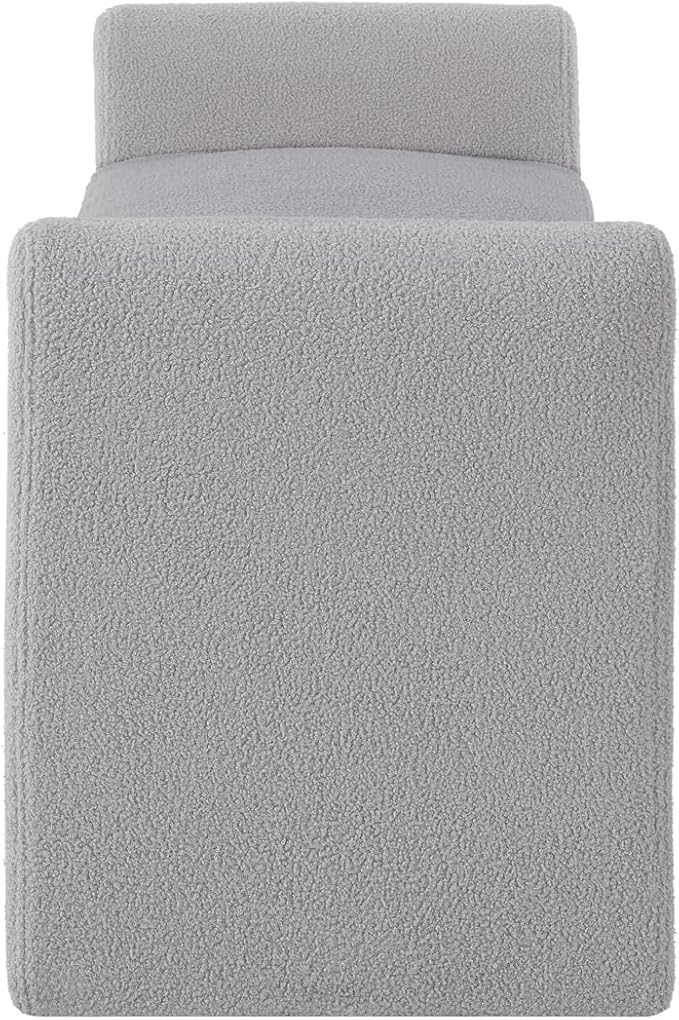 24KF Modern Upholstered Bed Bench Covered with Soft Boucle Teddy Fabric, Lovely Entryway Bench Ottoman with Armrest,5062-Gray