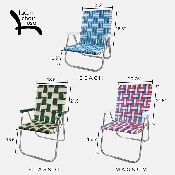 Lawn Chair USA Folding Aluminum Outdoor Patio Lawn Chair | Heavy-Duty Webbed Chairs for Camping, Sports, Beach, Yard & Tailgating | Lightweight Portable | Magnum - American Flag