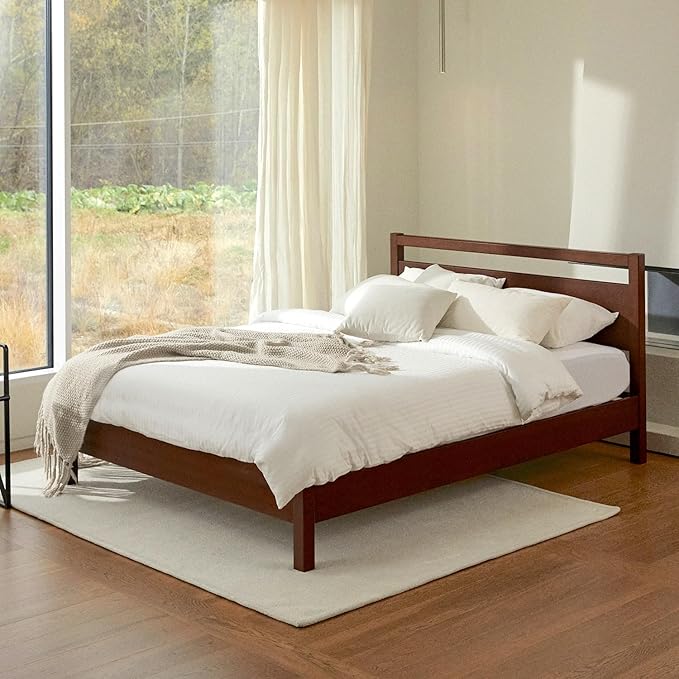 LIFEMENT Signature Wood Platform Bed Frame with Headboard, Essential, Noise Free, Under Bed Storage, No Box Spring Needed, Easy Assembly (Walnut, Queen (U.S. Standard))