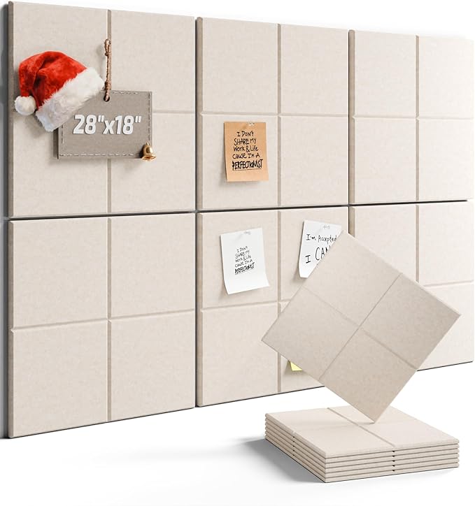 Felt Bulletin Board Tiles -28"x18" Cork Board Alternative for Office Decor, Push Pin Board Wall Organizer 6-Pack - Oatmeal