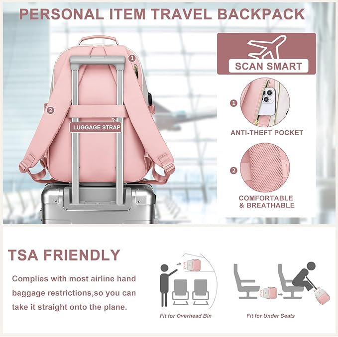 Laptop Backpack for Women Bookbag: 15.6 inch Work School Backpacks with Pouch Pocket for Large Capacity Cup & USB Charger College Book Bag Travel Business Nurse Teacher Bookbags Anti-theft Back Pack