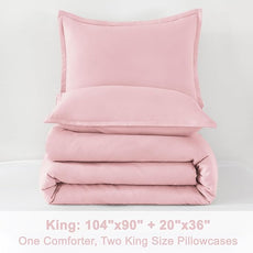 Litanika Comforter Set, Lightweight Solid Bedding Comforter Set, Fluffy Down Alternative Bed Set, Baby Pink, King