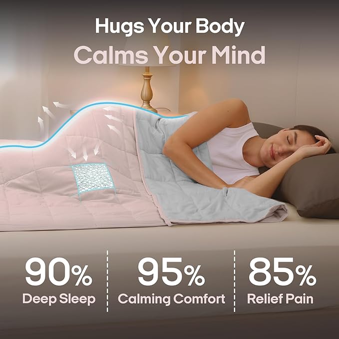 ZonLi Weighted Blanket for Adults(48"x72",15lbs, Pink/Light Grey) Twin Size High Breathability Cooling Heavy Blanket, Soft Material with Premium Glass Beads,All-Season.