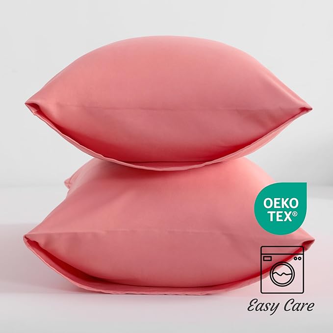 NTBAY Toddler Pillow Cases Set of 2, 2 Pack Brushed Microfiber 14x20 Pillow Cases, Soft, Wrinkle, Fade, Stain Resistant Coral Pink Pillow Cases with Envelope Closure, 14x20 Inches, Coral Pink