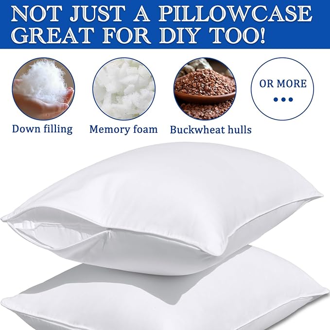 Body Pillow Cover, Precoco 100% Cotton Body Pillow Pillowcase-Premium White Pillow Case with Double Zipper Fitted, Breathable & Ultra Soft/600 Thread Count Covers for Easy Care, 20x54, 1 Pack