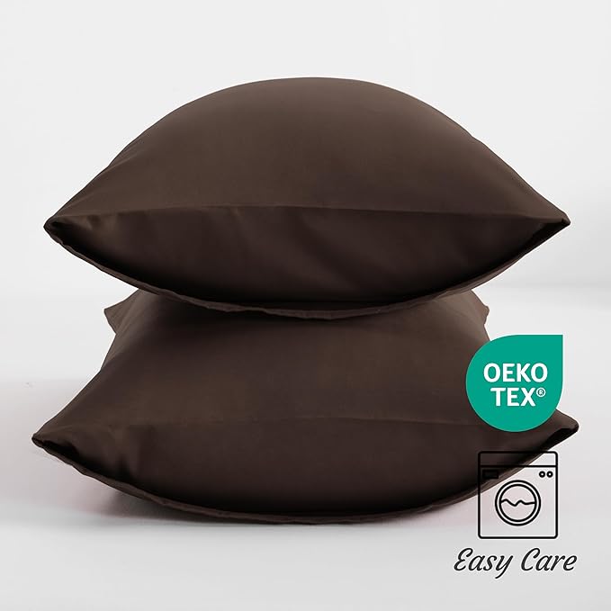 NTBAY Standard Pillow Cases Set of 2, 2 Pack Brushed Microfiber 20x26 Pillow Cases, Soft, Wrinkle, Fade, Stain Resistant Dark Brown Pillow Cases with Envelope Closure, 20x26 Inches, Dark Brown