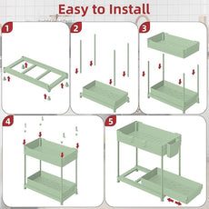 Under Sink Organizer, Bathroom Organizers and Storage, 2 Tier Multi-Use Pull Out Cabinet Organizer with Hang Hooks and Cups (Green, 4 Pack)