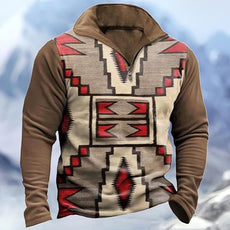 Western Sweatshirts for Men Aztec Cowboy Vintage Graphic Fleece Hoodie Mens Quarter Zip Pullover Country Jacket