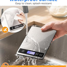 Food Scale - 15kg/33lb Rechargeable Digital Kitchen Scale with Full-View LCD Display, Grams and Ounces, Type-C or Batteries (Not Inc.), Easy Clean Stainless Steel, for Baking, Cooking, Black