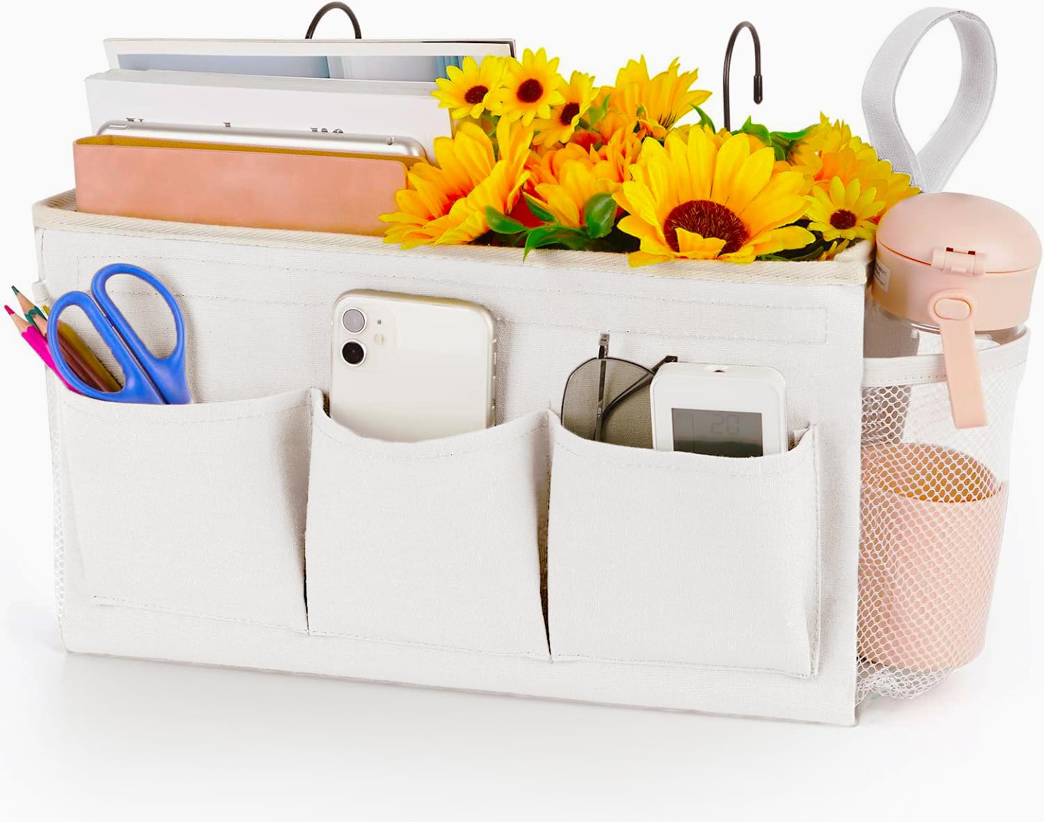 Loghot Bedside Caddy/Bedside Storage Bag Hanging Organizer for Bunk and Hospital Beds,Dorm Rooms Bed Rails,Can be Placed Glasses,Books,Mobile Phones,Keys (Light Pink) Dormly