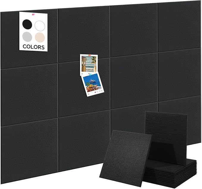 Felt Bulletin Board 48 x 36 Inches - 12 Pack Black Felt Wall Panels for Office Storage, pin Boards for Walls Office Decor Wall Organizing Rack (Black)