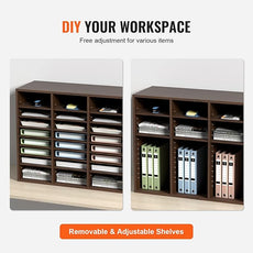 VEVOR 24-Compartment Office Mailbox, Adjustable Shelves, Wood Literature Sorter 29x12x24.4 inches – Ideal for Office, Home, Classroom, Mailrooms Organization – EPA Certified (Brown)