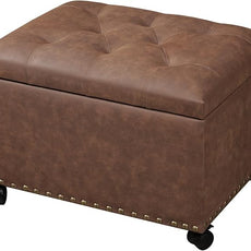 Joveco Leather Storage Ottoman with 360° Caster Wheels 24