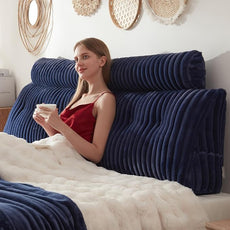 Headboard Pillow + A Long Neck Roll Pillow Body Pillow，Faux Fur Headboard Wedge Pillow with Removable Cover (Blue, King：76x8x20 inches)