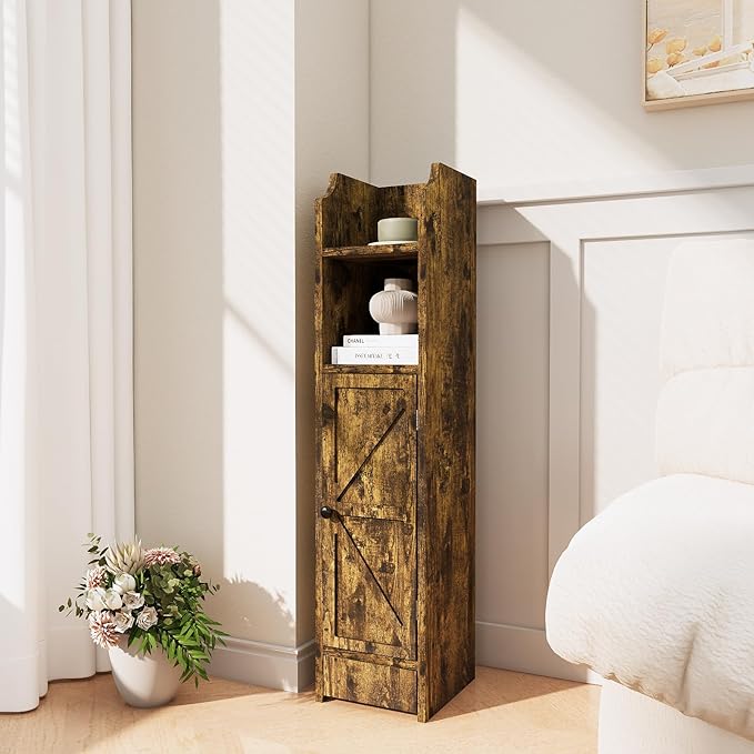 Small Bathroom Storage Cabinet, Toilet Paper Storage,Corner Floor Cabinet with Doors and Adjustable Shelf,Bathroom Organizer for Small Spaces Retro